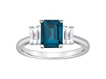 8x6mm Emerald Cut London Blue Topaz And White Topaz Rhodium Over Sterling Silver 3-Stone Ring