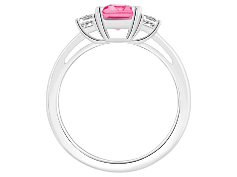 8x6mm Emerald Cut Pink Topaz And White Topaz Rhodium Over Sterling Silver 3-Stone Ring