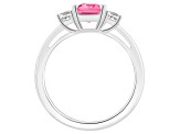 8x6mm Emerald Cut Pink Topaz And White Topaz Rhodium Over Sterling Silver 3-Stone Ring