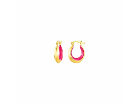 14K Yellow Gold Over Sterling Silver Petite Enamel Slope Huggie Hoops in Pink