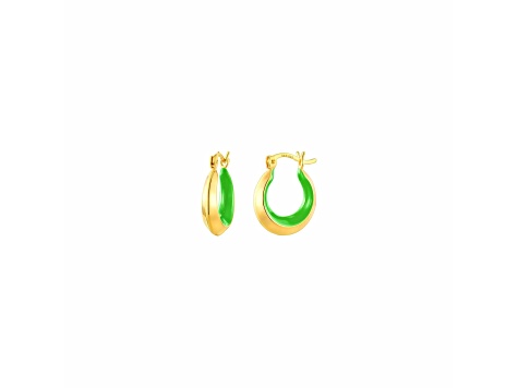 14K Yellow Gold Over Sterling Silver Petite Enamel Slope Huggie Hoops in Neon Green