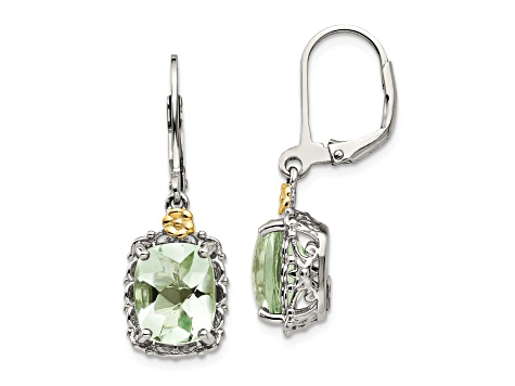 Sterling Silver Rhodium-plated with 14K Accent Prasiolite Earrings