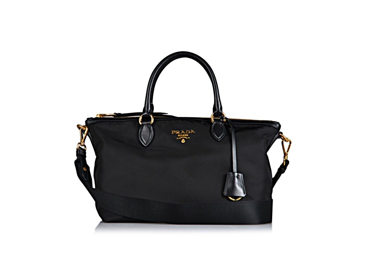 Prada Tessuto Nylon Black Leather Clochette Crossbody Tote Prada Tessuto Nylon Black Leather Clochette Crossbody Tote