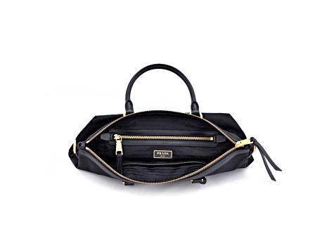 Prada Tessuto Nylon Black Leather Clochette Crossbody Tote