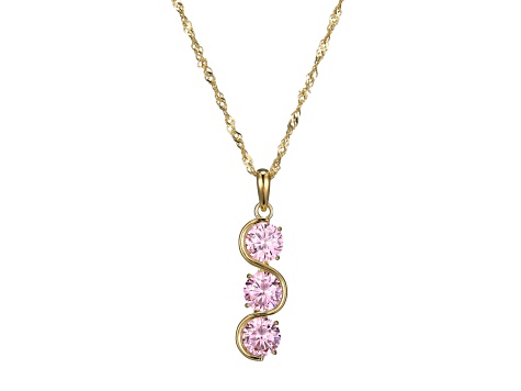Pink Cubic Zirconia 18k Yellow Gold Over Sterling Silver October Birthstone Pendant 6.35ctw