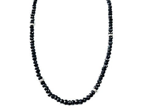 Black Spinel and Diamond Washer Sterling Silver Necklace 75.00ctw