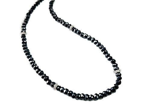 Black Spinel and Diamond Washer Sterling Silver Necklace 75.00ctw