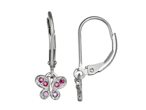 Lab Ruby And Purple Cubic Zirconia Rhodium Over Silver Children's Butterfly Earrings 0.19ctw
