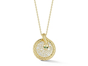 Sterling Statements 14K Yellow Gold Over Sterling Silver Green and White Pave Snake Necklace