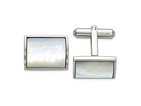 Stainless Steel Polished Mother of Pearl Inlay Cuff Links