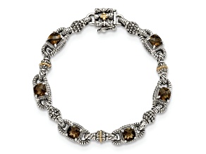 Sterling Silver with 14K Gold Over Sterling Silver Accent Oxidized Smoky Quartz Bracelet
