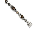 Sterling Silver with 14K Gold Over Sterling Silver Accent Oxidized Smoky Quartz Bracelet