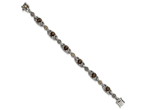 Sterling Silver with 14K Gold Over Sterling Silver Accent Oxidized Smoky Quartz Bracelet