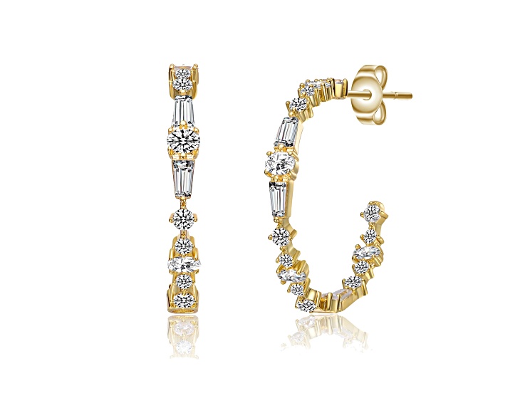 14K Yellow Gold Plated over Sterling Silver with Clear Cubic Zirconia C-Hoop Earrings