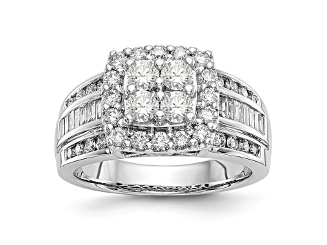 Rhodium Over 14K White Gold Diamond Cluster Engagement Ring 1.44ctw