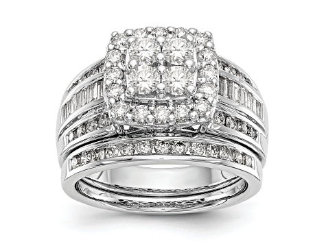 Rhodium Over 14K White Gold Diamond Cluster Engagement Ring 1.44ctw