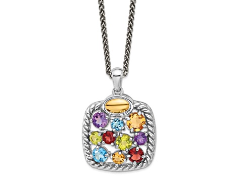 Rhodium Over Sterling Silver with 14K Accent Citrine/Amethyst/Swiss Blue Topaz/Peridot Necklace