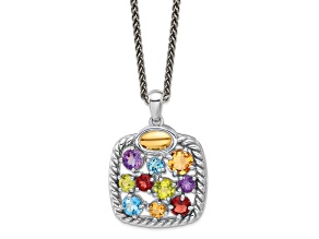 Rhodium Over Sterling Silver with 14K Accent Citrine/Amethyst/Swiss Blue Topaz/Peridot Necklace