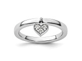 Sterling Silver Stackable Expressions Dangle Heart Diamond Ring 0.045ctw