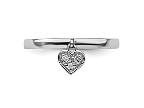 Sterling Silver Stackable Expressions Dangle Heart Diamond Ring 0.045ctw