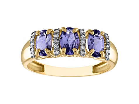 10K Yellow Gold Oval 3-Stone Tanzanite and Diamond Ring .9ctw