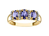 10K Yellow Gold Oval 3-Stone Tanzanite and Diamond Ring .9ctw