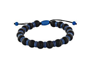 Ion-Plated Blue Stainless Steel Matte Black Onyx Bead Bolo Bracelet