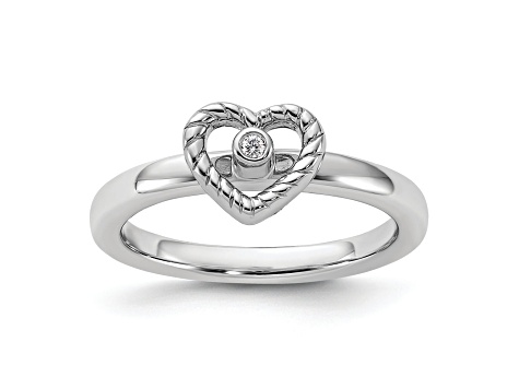Sterling Silver Stackable Expressions Heart Diamond Ring 0.015ctw