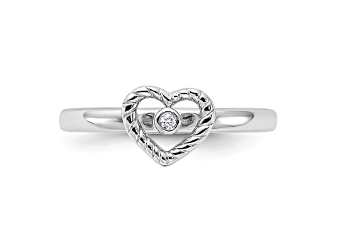 Sterling Silver Stackable Expressions Heart Diamond Ring 0.015ctw