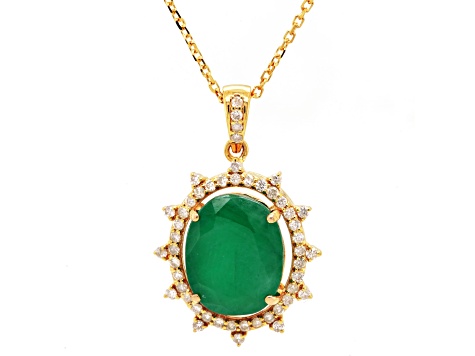 6.13 Ctw Emerald and 0.37 Ctw White Diamond Pendant in 14K YG