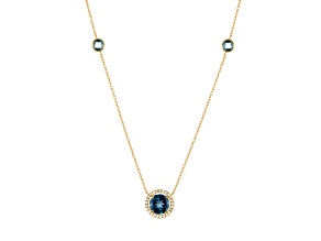 London Blue Topaz 10K Yellow Gold Station Necklace 3.01ctw