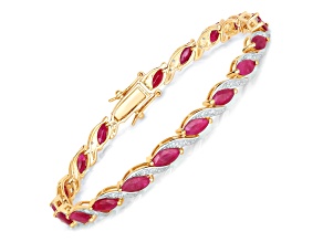 Ruby and White Diamond 10K Yellow Gold Tennis Bracelet 7.78ctw