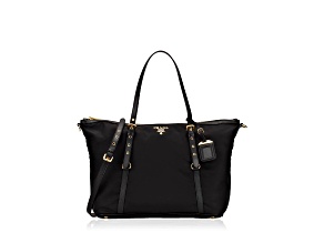 Prada Tessuto Nylon Saffiano Leather Black Top Zip Tote Bag