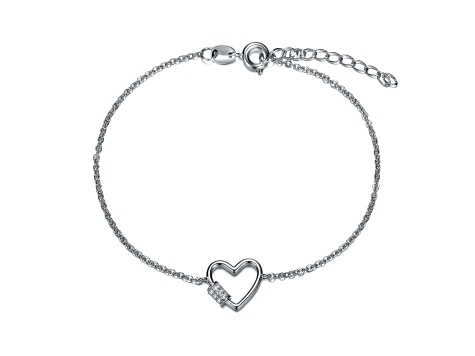 Kids/Teens Rhodium Plated over Brass with Clear Cubic Zirconia Heart Bracelet