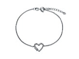 Kids/Teens Rhodium Plated over Brass with Clear Cubic Zirconia Heart Bracelet