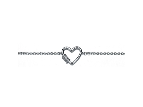 Kids/Teens Rhodium Plated over Brass with Clear Cubic Zirconia Heart Bracelet