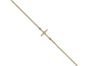 14K Yellow Gold Polished CZ Cross Anklet