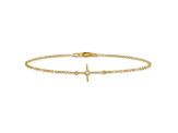 14K Yellow Gold Polished CZ Cross Anklet