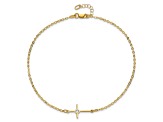 14K Yellow Gold Polished CZ Cross Anklet