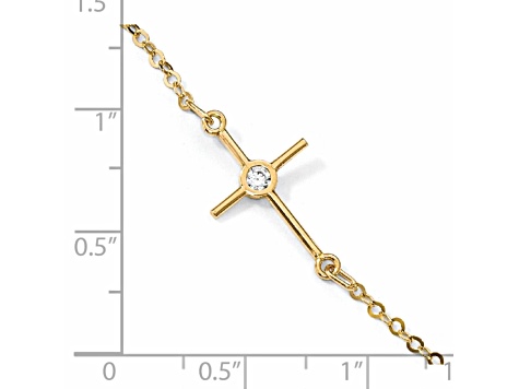 14K Yellow Gold Polished CZ Cross Anklet