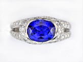 Oval Blue Sapphire and White Diamond Platinum Ring. 4.31 CTW