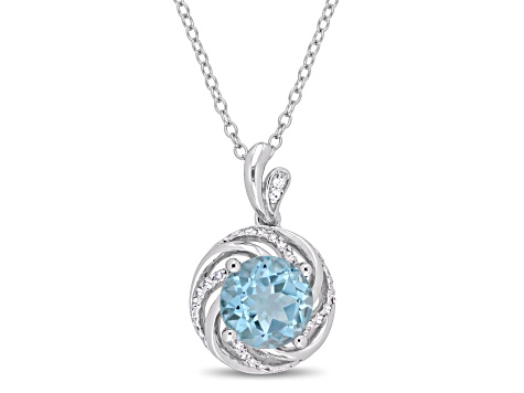 2.50ctw Sky Blue Topaz, White Topaz and Diamond Swirl Pendant with ...