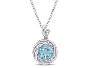 2.50ctw Sky Blue Topaz, White Topaz and Diamond Swirl Pendant with Chain in Sterling Silver