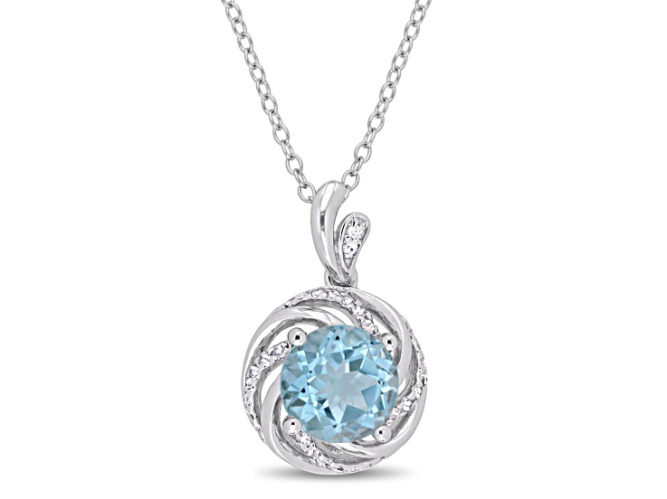2.50ctw Sky Blue Topaz, White Topaz and Diamond Swirl Pendant with Chain in Sterling Silver