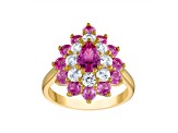 Lab Created Pink Sapphire 14K Yellow Gold Sterling Silver Ring 3.39ctw