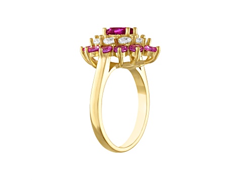 Lab Created Pink Sapphire 14K Yellow Gold Sterling Silver Ring 3.39ctw