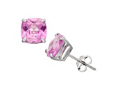 Square Cushion Lab Created Pink Sapphire Sterling Silver Stud Earrings 4.60ctw