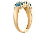 10K Yellow Gold Oval 3-Stone London Blue Topaz and Diamond Ring 1.0ctw