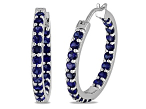 Created Blue Sapphire Inside Outside Hoop Earrings in Sterling Silver