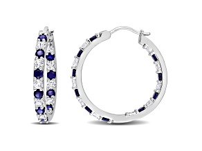 3.63ctw Created Blue and White Sapphire Hoop Earrings in Sterling Silver